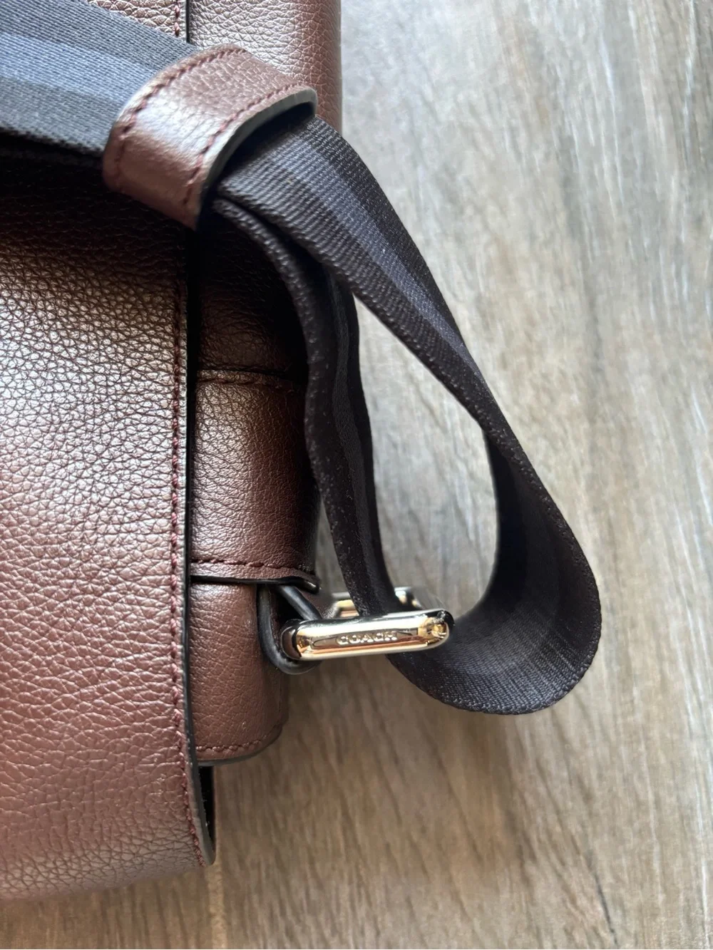 Coach Men's Chocolate Brown Leather Messenger Bag with Black Strap